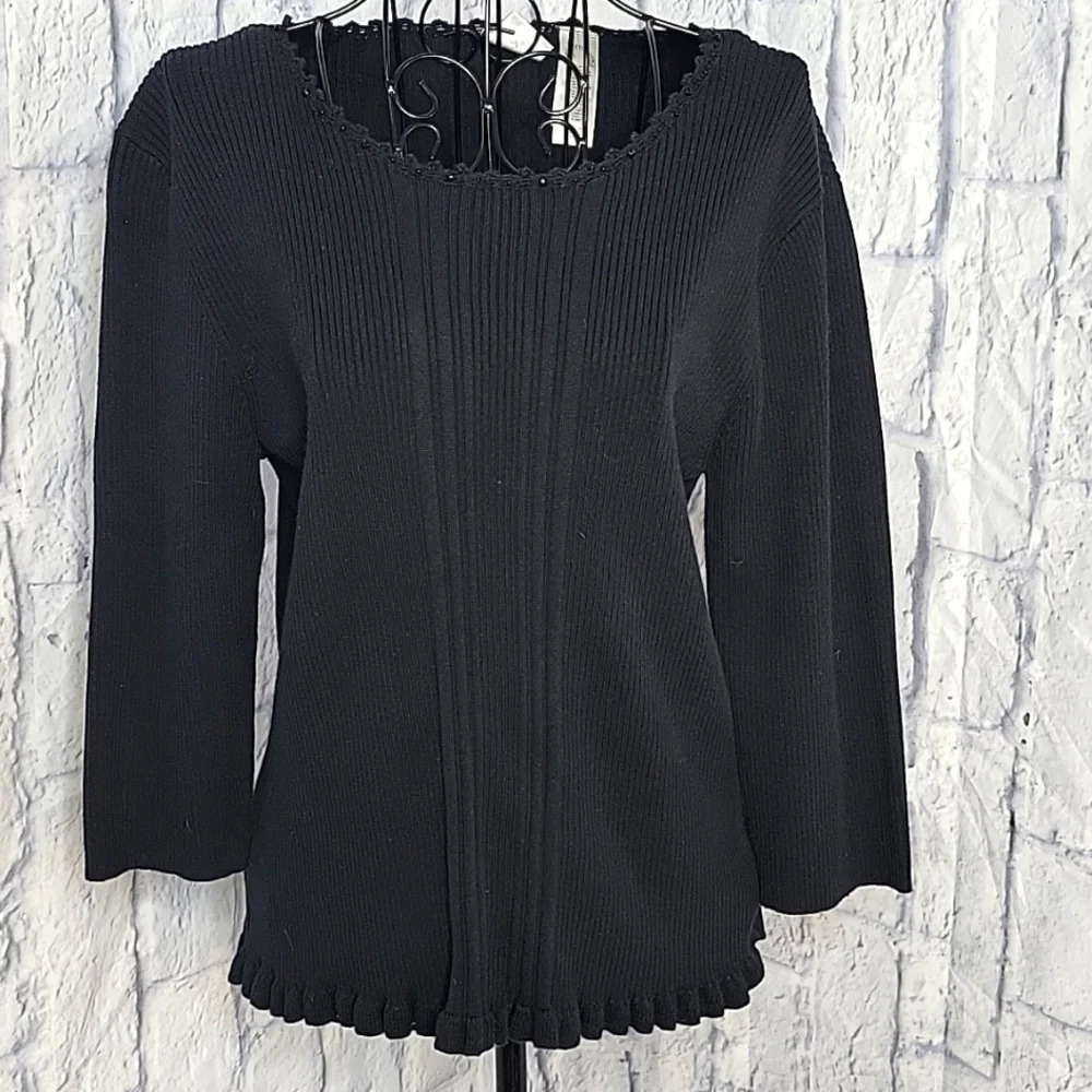 EMMA JAMES Black Beaded and Crochet Sweater PXL